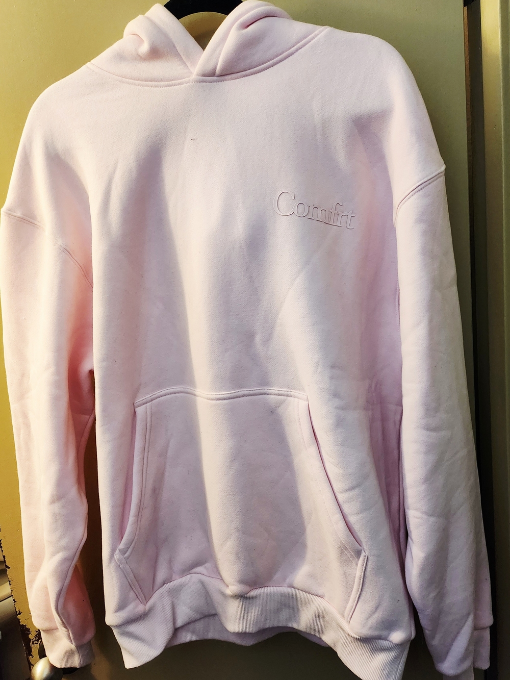 Comfrt Embroidered Pink Hoodie Sweatshirt